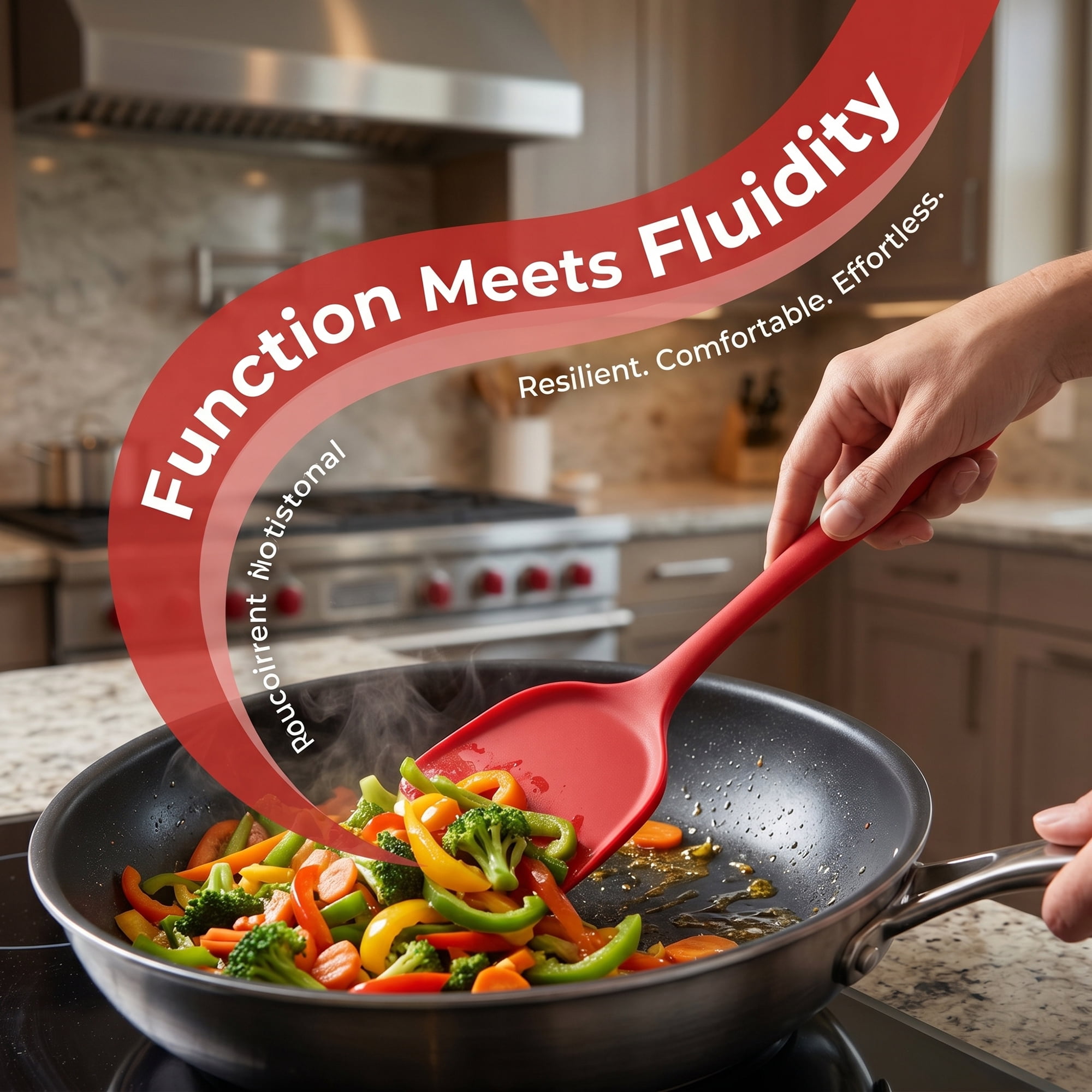 Unique Bargains 5 Pcs Solid Color Silicone Essential Kitchen Cooking Utensil Set Red
