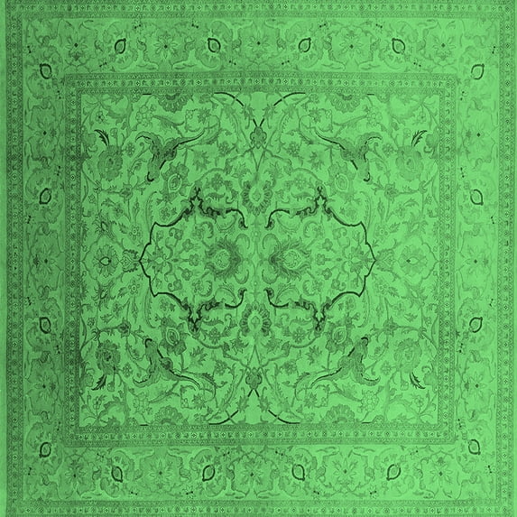 Ahgly Company Indoor Square Oriental Emerald Green Industrial Area Rugs, 7' Square