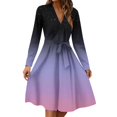 thumbnail image 2 of WTOBBY Women's Fashion Casual V-Neck Long Sleeve Waist Gradient Print Midi Dress Ombre Color Effect for Modern Look Flowy Silhouette with Tie Detail Perfect Transitional Dress,Dark Purple M, 2 of 5