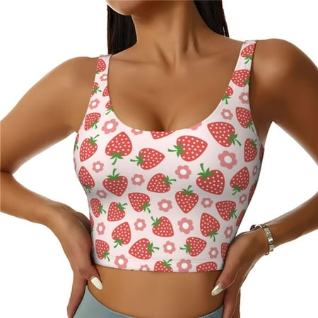 Jgfou Strawberry Flower Print Womens Sports Bra - Padded Workout Sports Bras Crop Tank Top