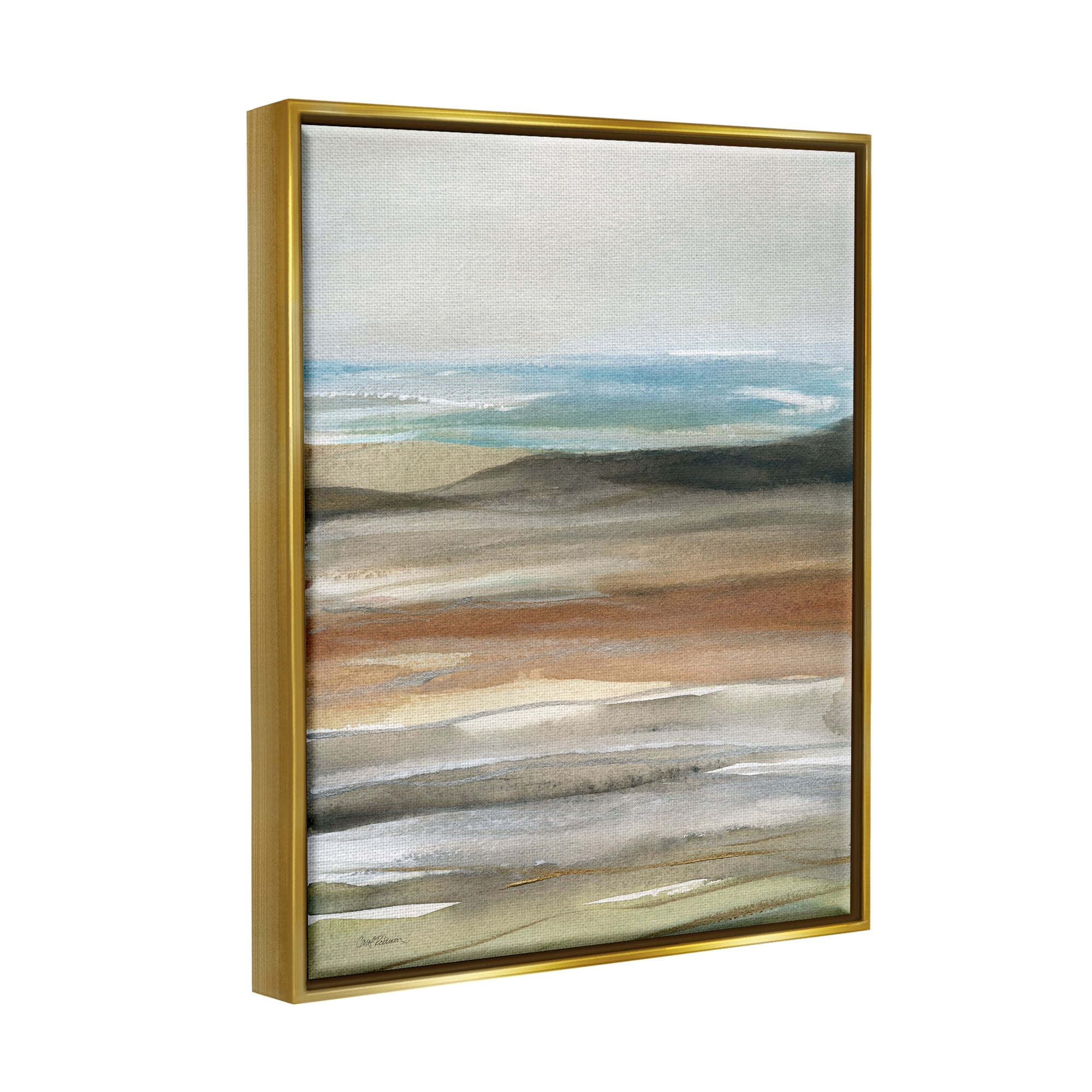 Stupell Industries Abstract Beach Landscape Painting Abstract Painting Gold Floater Framed Art Print Wall Art