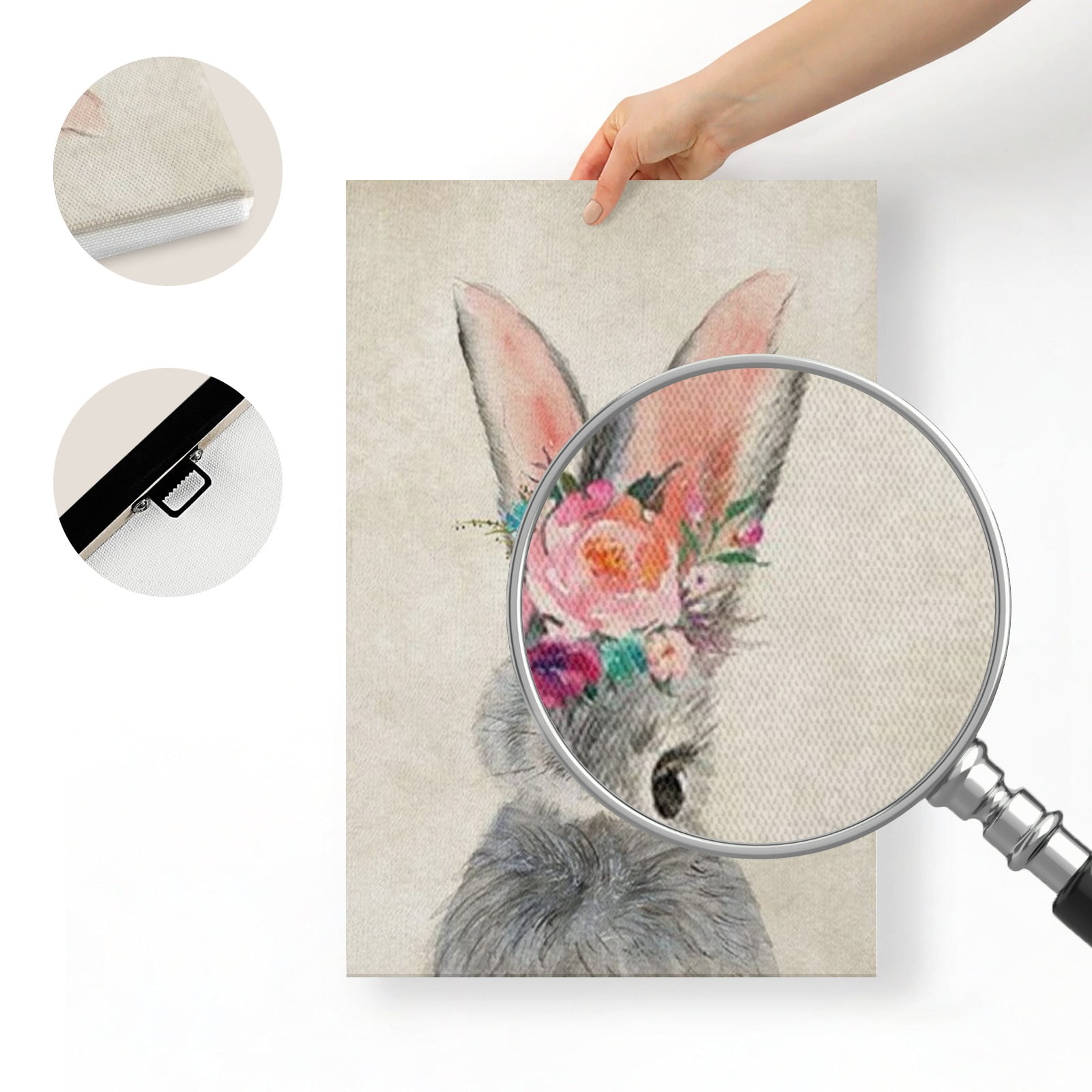 WFSposter Retro Bunny Rabbit Canvas Wall Art Country Animal Painting Cute Rabbit with Garland Wall Décor Home Artwork for Nursery Decor Bathroom Bedroom Kitchen Kid's Room Decoration 12x16in Framed