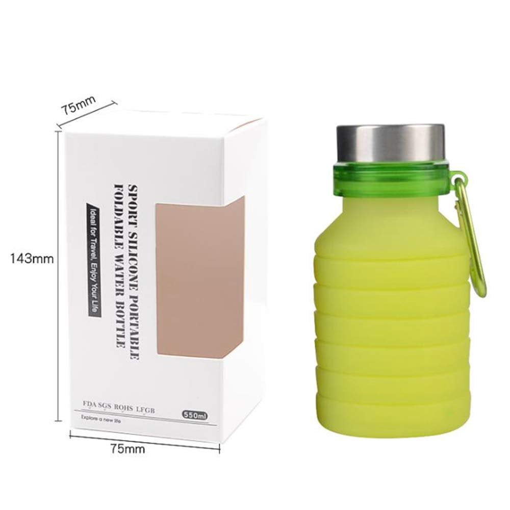 CNKOO Collapsible Water Bottle, Reuseable BPA Free Silicone Foldable Water Bottles for Travel Gym Camping Hiking, Portable Leak Proof Sports Water Bottle with Carabiner, 18oz Green