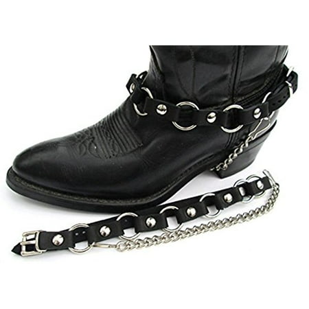 

Western/Biker Boot Harness Chains Metal Rings Black Leather