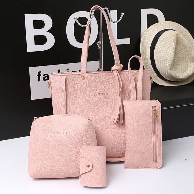 Bolso de mujer, bolso bandolera tipo cubo para mujer, bolso de mano con diseño de lichi, de cuatro piezas