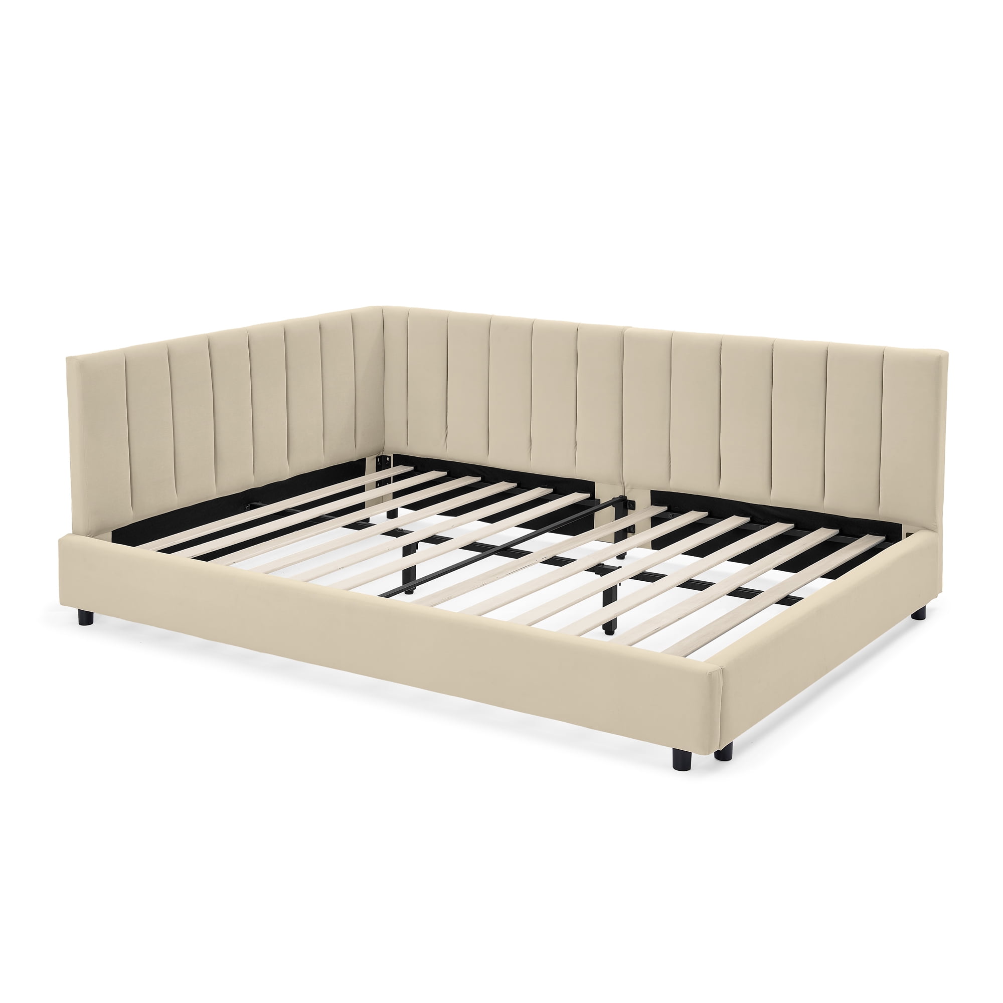 Gewnee Multifunctional Full Size Daybed Sofa - Eucalyptus Wood Frame Velvet Upholstered with Backrest  for Bedroom/Living Room, Beige