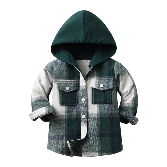 Mercatoo Toddler Plaid Hooded Coats with Pockets Buttons Open Front Hooded Jackets Coats Baby Boys Fall Lightweight Outwear