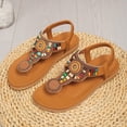 thumbnail image 2 of HomeDM Women's Flat Thong Sandals Open Toe Elastic Ankle Strap Flip Flops Summer Beach Vacation Slides Sandals, Brown Size 6, 2 of 6