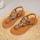 thumbnail image 2 of Sandalias Planas con Correas de Tobillo Bohemian Beaded Toe Post Sandalias para Mujeres, Correa Elástica Zapatos Casuales para el Uso de la Playa de Verano, 2 of 6