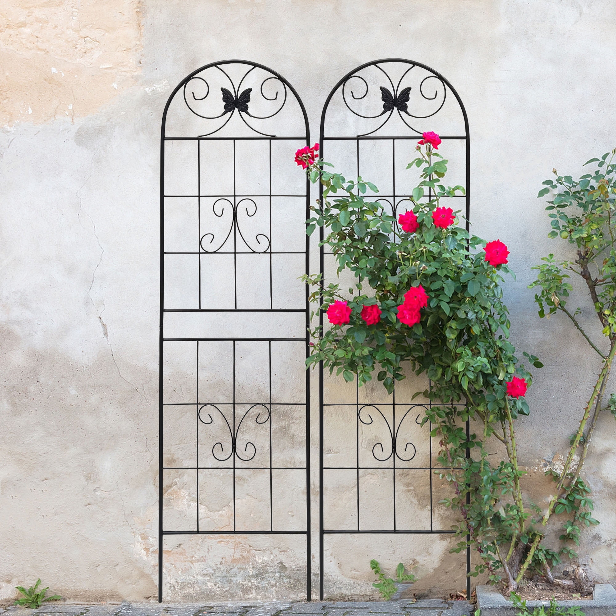 Heavy Duty Rustproof Black Iron Garden Trellis 2 Pack  71" x 19.7" For Potted Plant Support & Climbing Vines