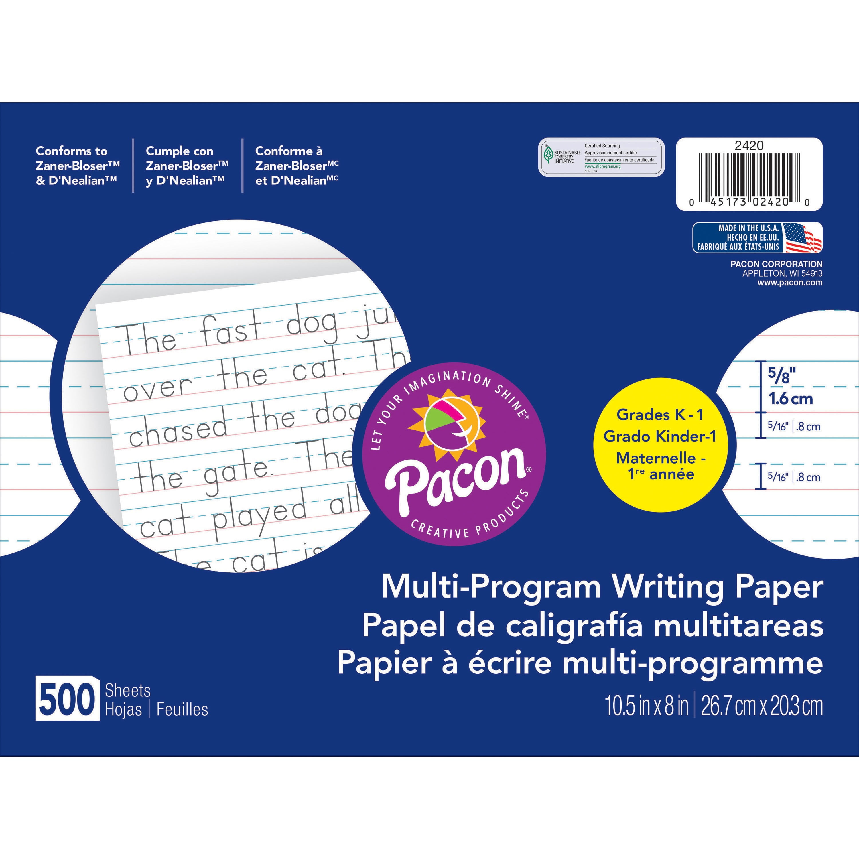 Pacon Multi-sensory Raised Ruled Paper 8" X 10.50" Ruled 1 Pad 40 Sheet