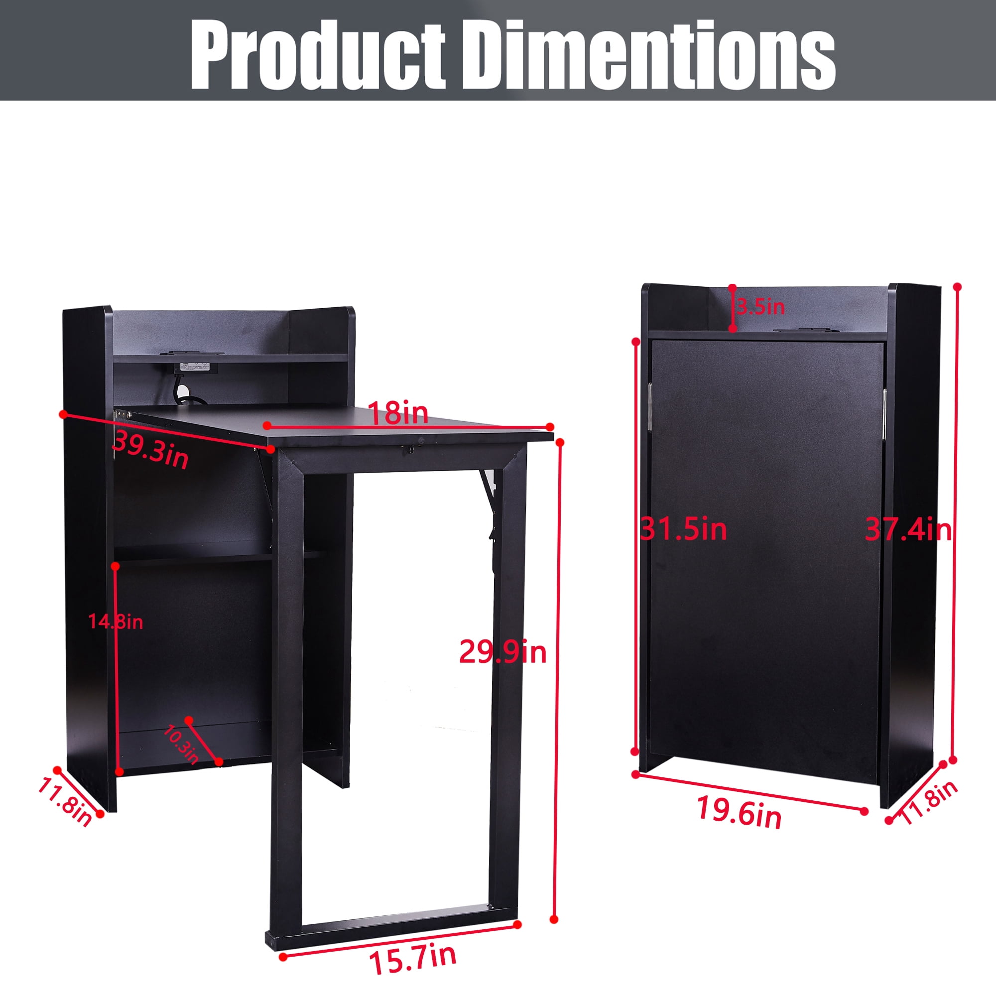 Haooyeah 37" Foldable Storage Desk with Charging Station, Space-Saving Desk with Raised Surface, Multi-functional Desk for Home Office, Bedroom, and Small Spaces