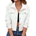 thumbnail image 1 of WEIYLL Women's Tops, Tees & Blouses Distressed Denim Washed Cropped Trucker Jacket Pearl Rhinestone White Winter Clothes ,M, 1 of 9