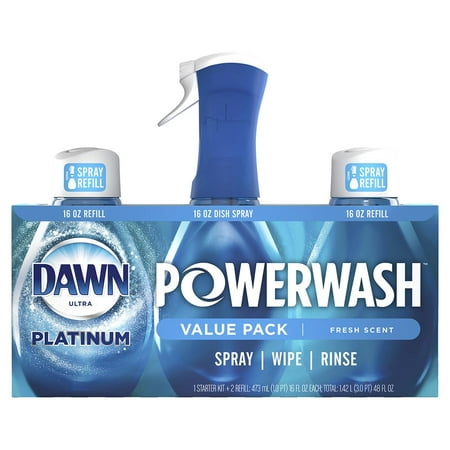 Dawn Platinum Powerwash Dish Spray, Dish Soap, Fresh Scent 16oz Spray +2 Refills