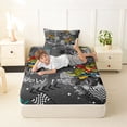 thumbnail image 4 of Castle Fairy Dinosaur Monster Truck Twin Sheet Sets 3pcs for Toddlers, Racing Flag Print Bedding for Playroom, Gray Green, 4 of 6