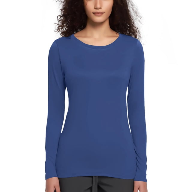 Liquidation à Moins de 4! Chemise à Manches Longues pour Femmes Sevevn Col Rond Givré Ajustée Confortable Col Rond Manches Longues Rollbacks Bleu TTTG