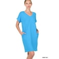 thumbnail image 2 of TheLovely Women & Plus Rolled Short Sleeve V-Neck Midi Trapeze Tunic Dress, 2 of 4