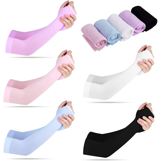 10 pares de mangas de protección solar Protección UV Mangas de enfriamiento Mangas de brazo Hombres Mujeres Deportes Mangas de sol con orificio para el pulgar para conducir, jugar al golf Jormftte LRWJ450