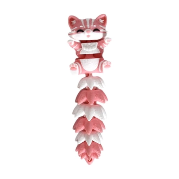 3D Printed Articulated Cat Keychain, Pink Cats Keychains, Cute Animal Keyring for Home Office Party Backpack Decor and Holiday Gifts