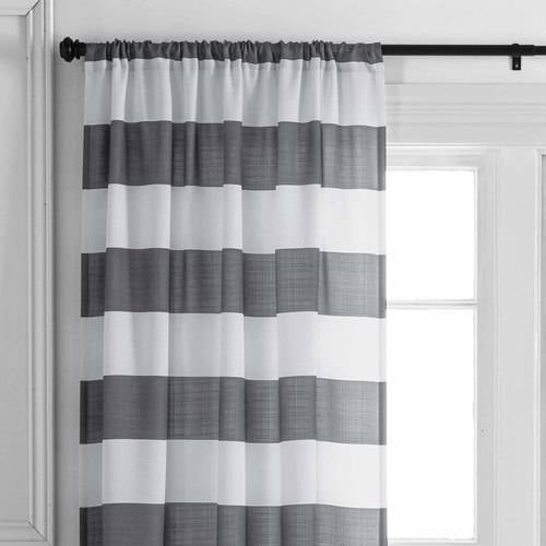 Teens Stripes Single Curtain Panel, Gray White Striped Curtains