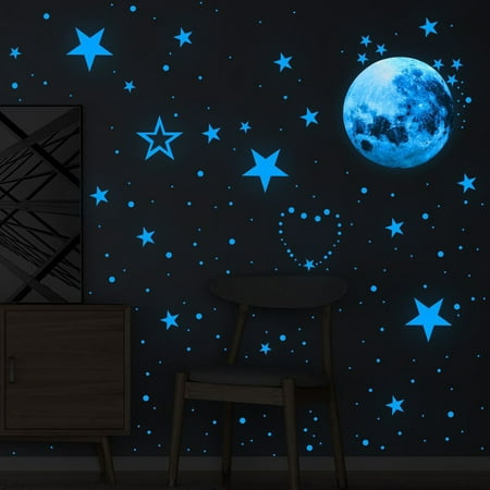 

Waroomhouse 1 Set Wall Stickers Moon Stars Pattern Glow in the Dark PVC Bedroom Ceiling Decals Home Decor