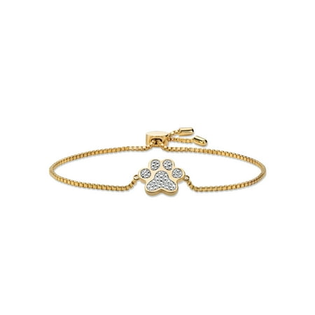 - Diamond Accent Paw Print Adjustable Drawstring Bracelet 18k Yellow Gold-Plated 9