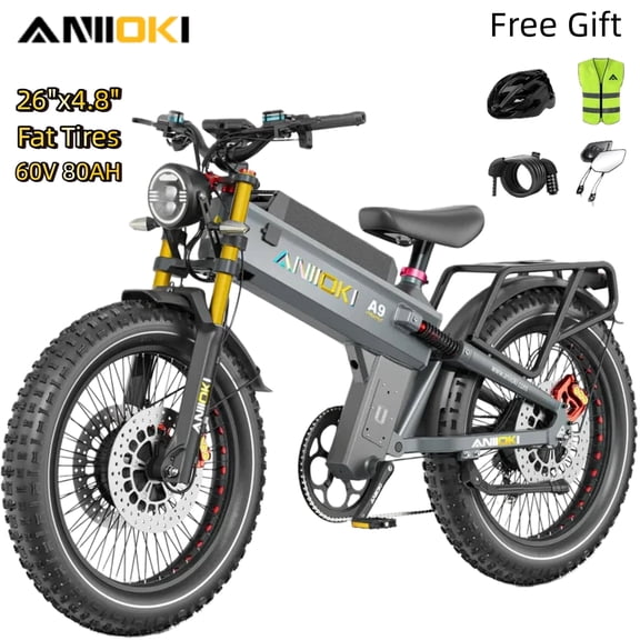 6000W ANIIOKI A9 Pro Max Electric Off-Road Bike for Adults,Dual Motors,60V 80Ah Battery,45 MPH,26"x4.8" Fat Tires,Full Suspension E-Bike