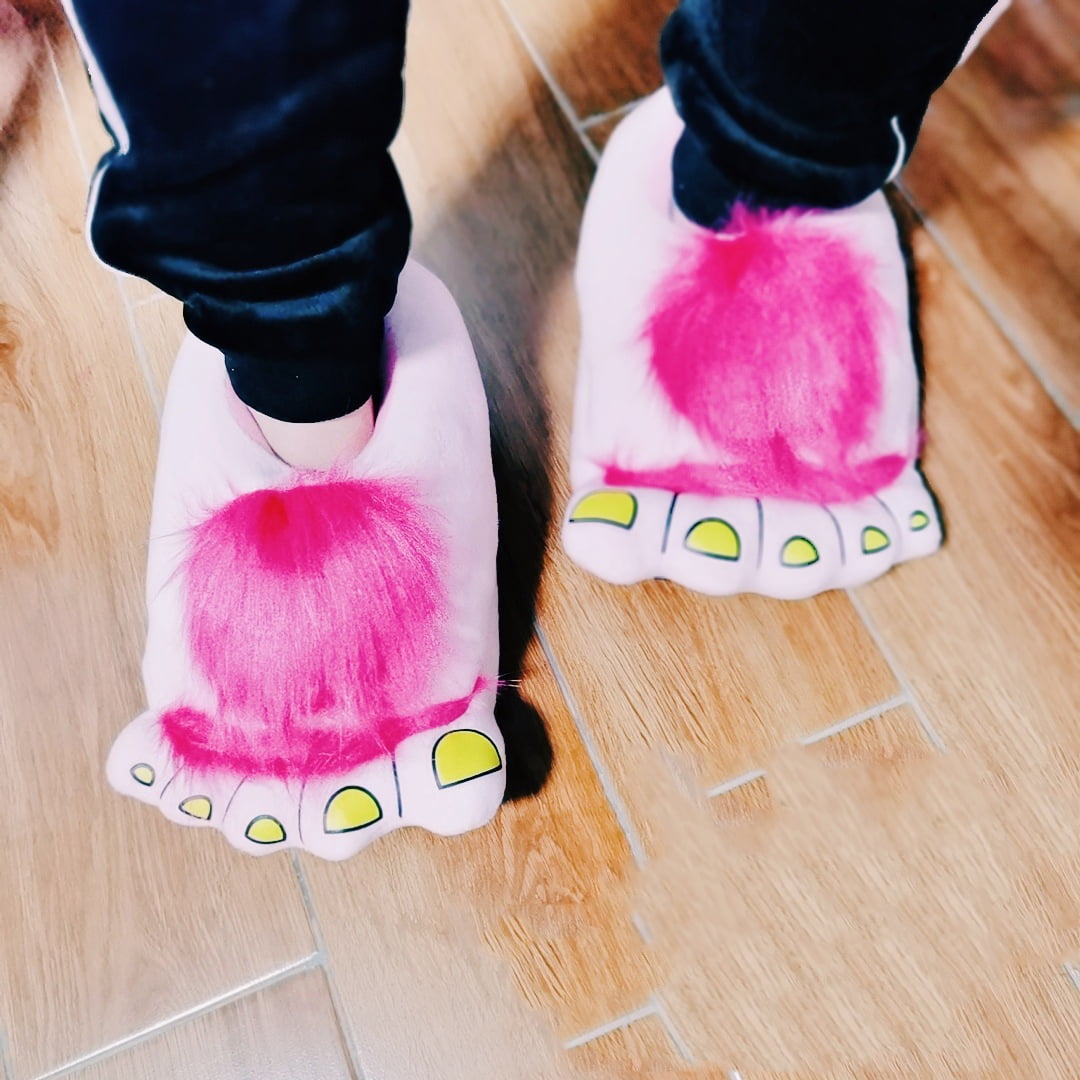 Furry Monster Adventure Comfortable Novelty Warm Winter Hobbit Feet Slippers for Adults, Pink - Walmart.com