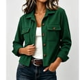 thumbnail image 4 of QIYAGBSA Corduroy Jacket for Women Soft Turn Down Lapel Collar Button Down Short Long Sleeve Fall Casual Outerwear Lightweight Warm Layer with Chest Pockets (Green, M), 4 of 8