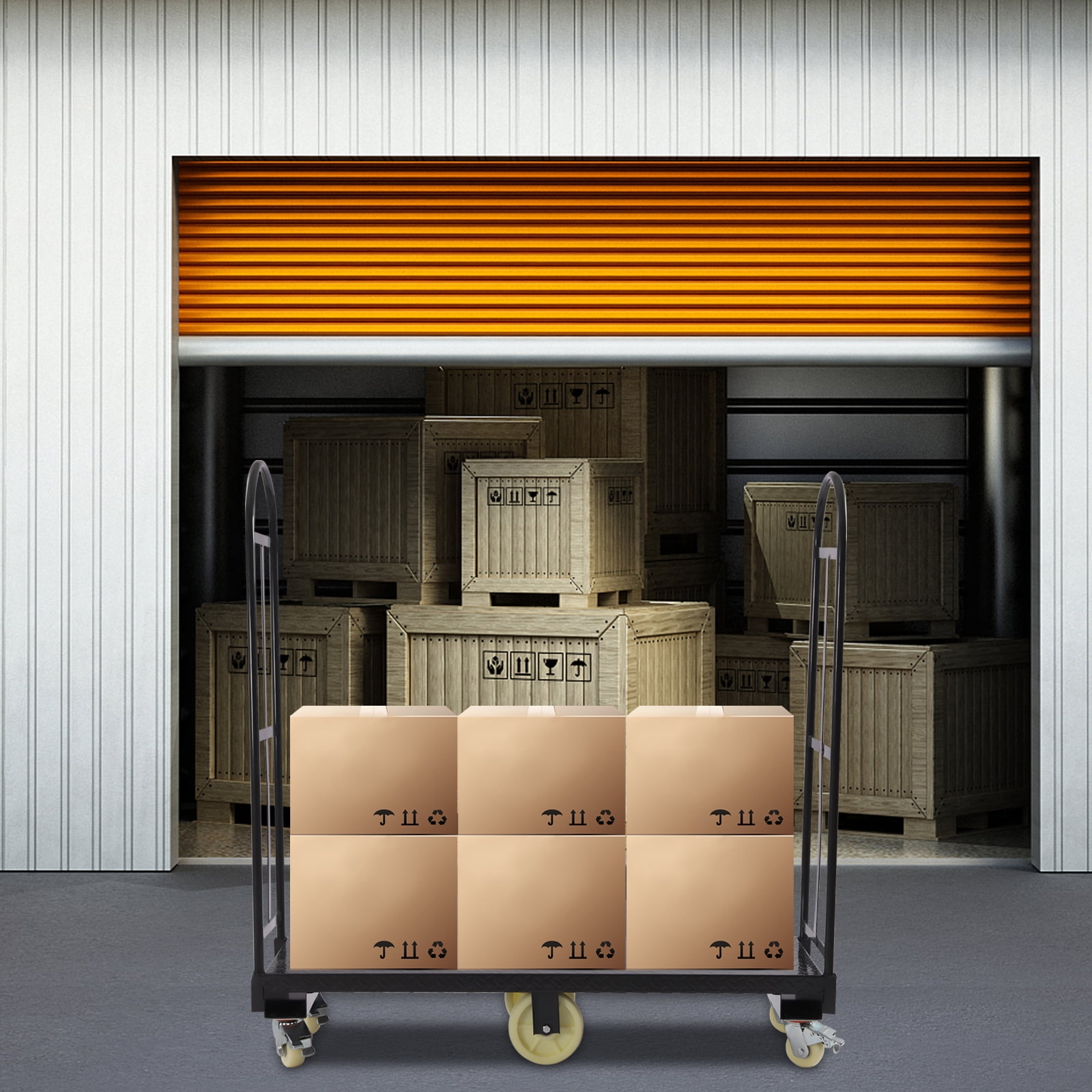Dwellnix Warehouse Hand Truck U Boat Platform Dolly Steel Dolly Cart Heavy Duty 2000Lbs