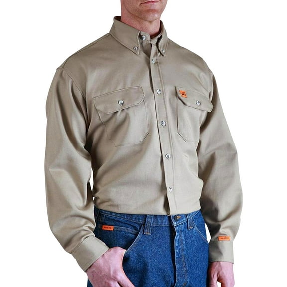Wrangler Men's Fr Long Sleeve Work Shirt Big And Tall Beige/Khaki X-Large Tall