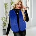 thumbnail image 4 of Stichou Faux Fur Vest Plush Warm Jacket Winter Shaggy Sleeveless Coat Fuzzy Fleece Outwear Open Front Vests Royal Blue 2XL, 4 of 5