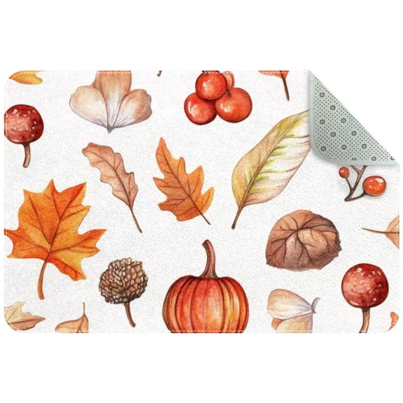 Small Washable Kitchen Rug, Cute Watercolor Fall Elements Pattern Indoor Door Mats for Entryway, Non Slip Area Rug Floor Carpet for Entrance Bathroom Bedroom
