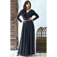 thumbnail image 3 of KOH KOH Long Sleeve Modest Fall Winter Evening Flowy Empire Waist Full Floor Length Cocktail Formal V-Neck Tall Maxi Dress Gown Abaya For Women Slate Gray Grey X-Large US 14-16 NT021, 3 of 6