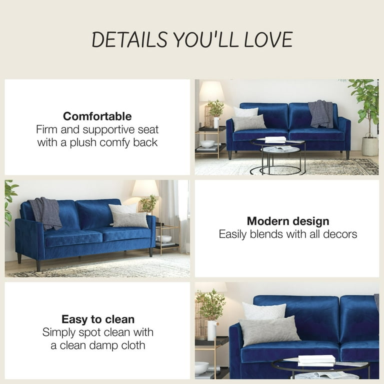 Mr. Kate Winston Blue Velvet Sofa with Pocket Coils, Perfect for