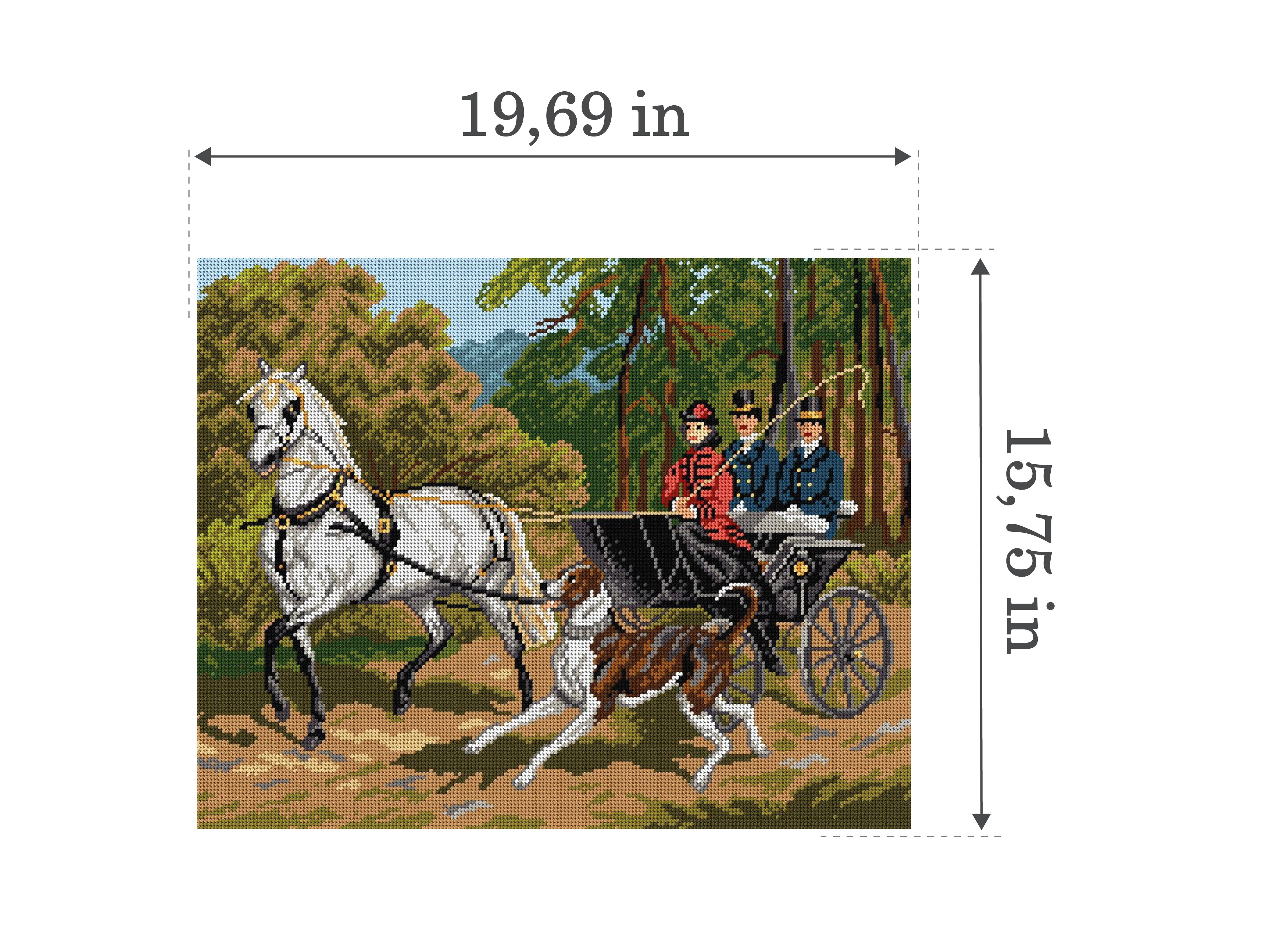 Horse-drawn Carriage Ride 1961M Needlepoint canvas for halfstitch without yarn