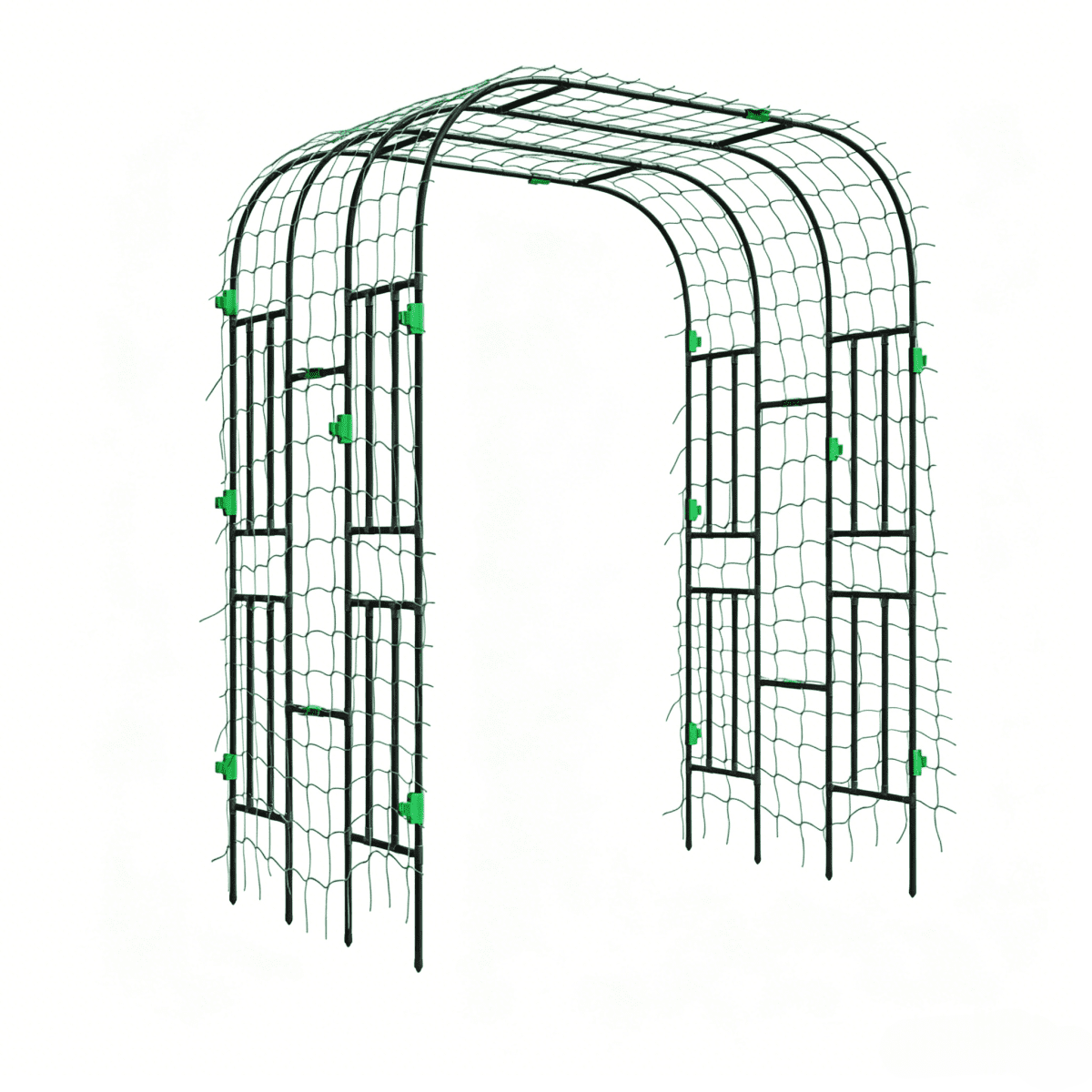 FENGFAN Two-Arch Garden Trellis, 72" PE Coated Steel Climbing Plant Arch Support with Net for Cucumber Tomato Outdoor Garden