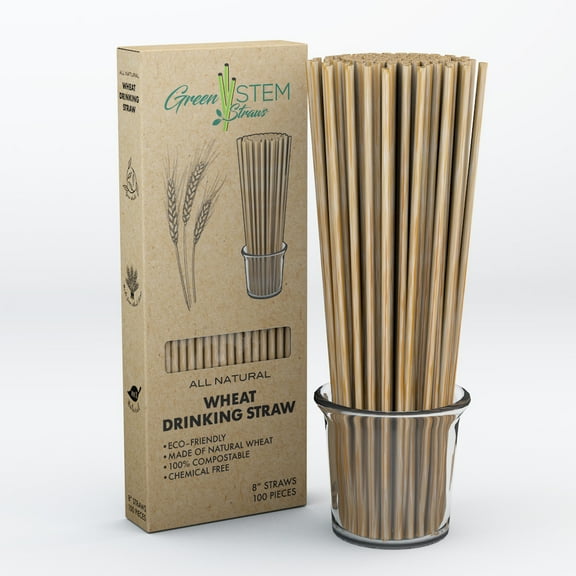 Green Stem Straws All Natural Wheat Drinking Straw, 8-inch, 100 Piece