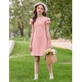 thumbnail image 2 of Oudiya Girls Dresses for Summer Flutter Sleeve Pleated Front A Line Boho Beach Tween Casual Party Pink Dresses, 6-14Y, 2 of 6