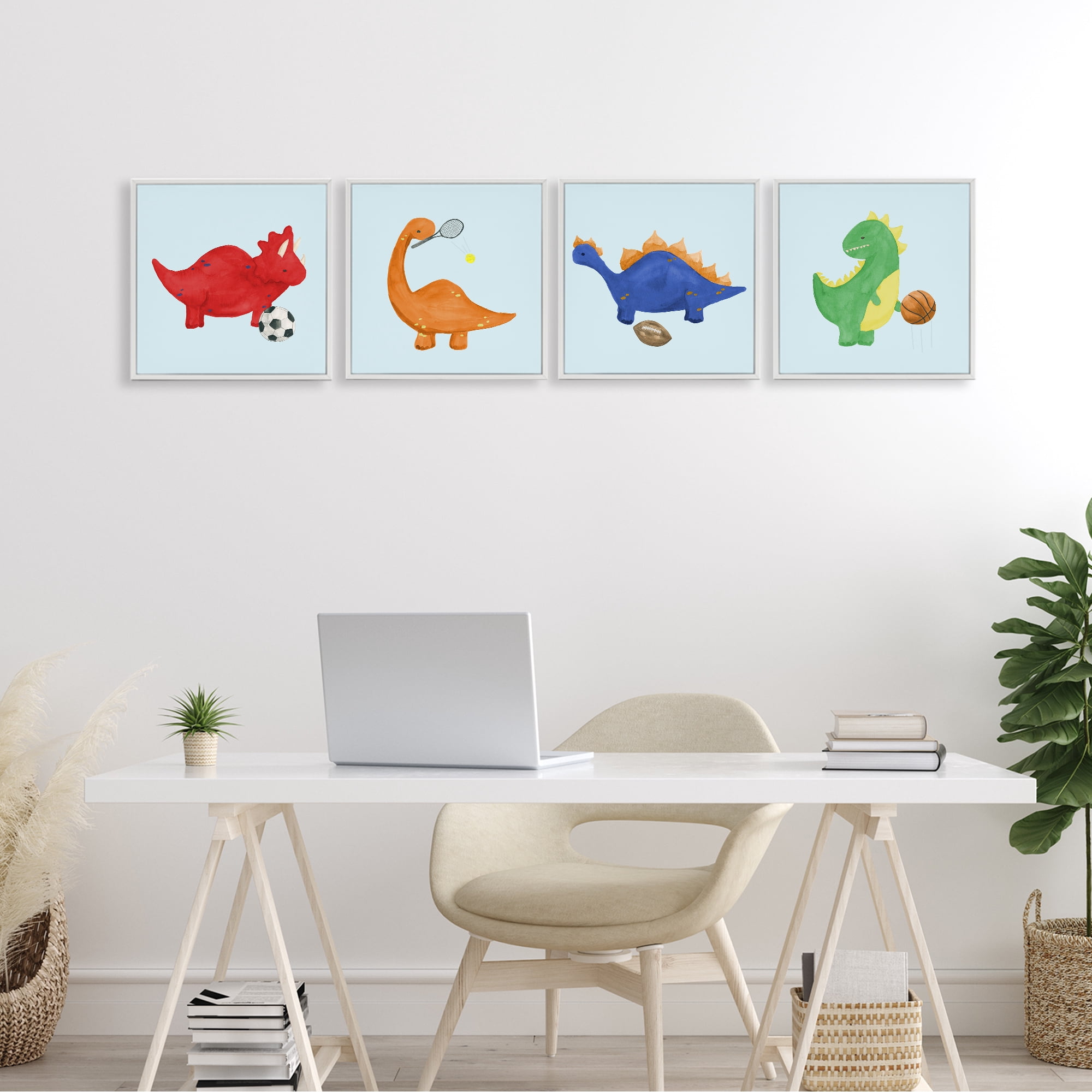 Stupell Industries Cute Animals Playing Sports 4 Piece White Framed Giclee Art Set, design by Lucille Price