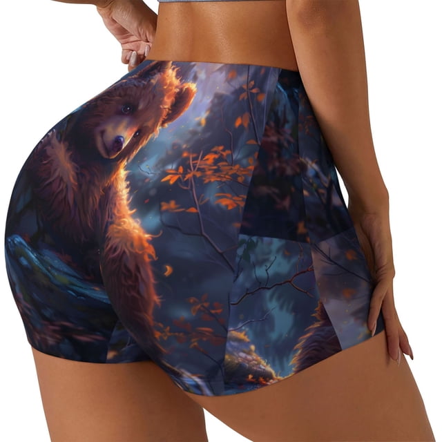 Fotbe Lazy Stone Bear Shorts Sin Costuras – Shorts Deportivos de Cintura Alta para Mujer, Elásticos para Gimnasio, Yoga, Running o Ciclismo-Large