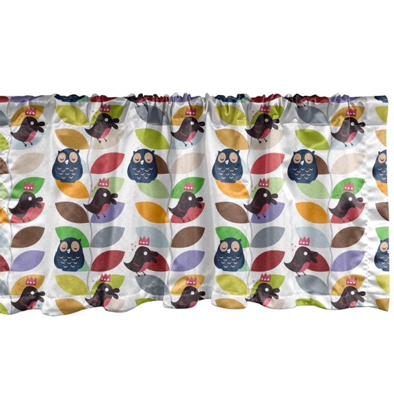 Ambesonne Forest Friends Window Valance, Abstract Vivid Birds, 54" X 12", Multicolor