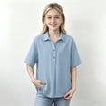 thumbnail image 3 of Grblisyd Boys Girls Polo Shirts Kids Solid Color Button Up Short Sleeve School Uniform V Neck Cotton Linen Shirt 10-12 Years, 3 of 6