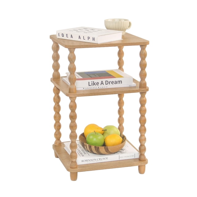 Mesa auxiliar Fultyle estilo rústico nogal 30 x 34 x 57 cm, estante de 3 niveles