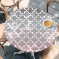 thumbnail image 3 of Morocco Trellis Round Fitted Table Cover Abstract Geometric Grey Pink Ombre Waterproof Table Cloth with Elastic Edge Wipeable Tablecloth for Picnic Camping Party Fits 55"-60" Diameter, 3 of 8