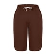 thumbnail image 6 of Petite Capri Pants for Women 2026 Elastic Waist Drawstring Stretchy Summer Pant Side Split Casual Lounge Capris with Pocket Brown S, 6 of 7