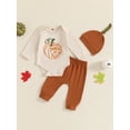 thumbnail image 2 of Suealasg 3Pcs Baby Boys Girls Halloween Outfits 3 6 Months Newborn Girls Long Sleeve Letter Print Romper Long Pants Hat Sets 12 18 Months Infant Halloween Clothes, 2 of 8