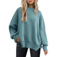 thumbnail image 1 of ORUYROP Women's Crewneck Batwing Long Sleeve Sweater 2023 Fall Oversized Ribbed Knit Side Slit Pullover Top, 1 of 7