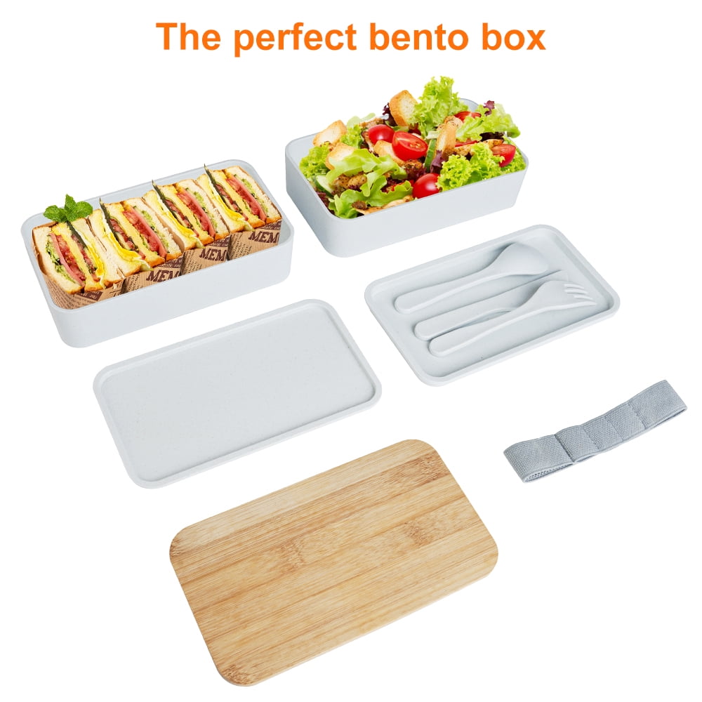 Saffron & Sage Bento Lunch Box - 42oz White Japanese style Bento Box for  Adults or Kids with Cutlery, Chopsticks, Sauce Container and Bento Bag -  Leak