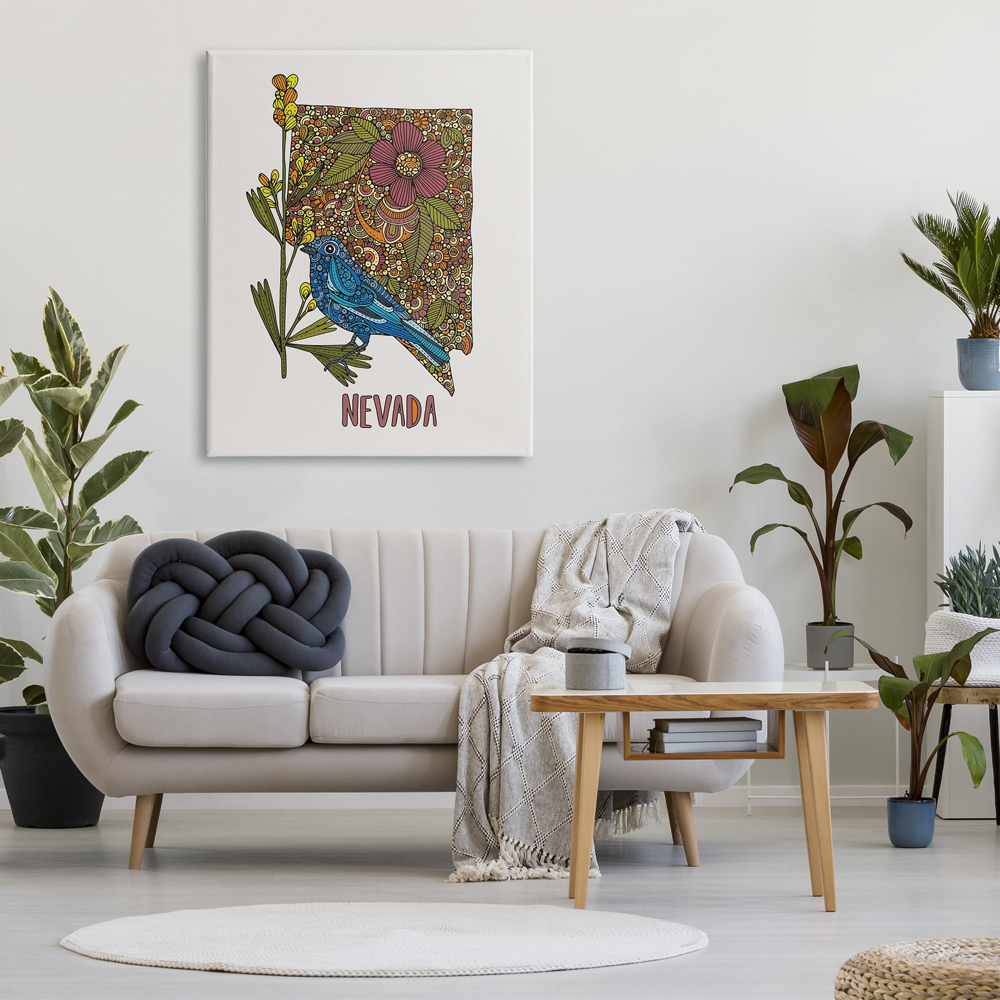 Stupell Industries Nevada Bluebird State Flower Intricate Botanical Pattern Graphic Art Gallery Wrapped Canvas Print Wall Art, Design by Valentina Harper